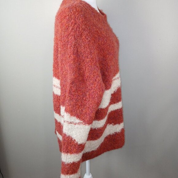 1.4.3 STORY BY LINE UP OVERSIZED  SWEATER RUST WITH CREAM WAVY STRIPES WOMENS LG - Picture 2 of 7